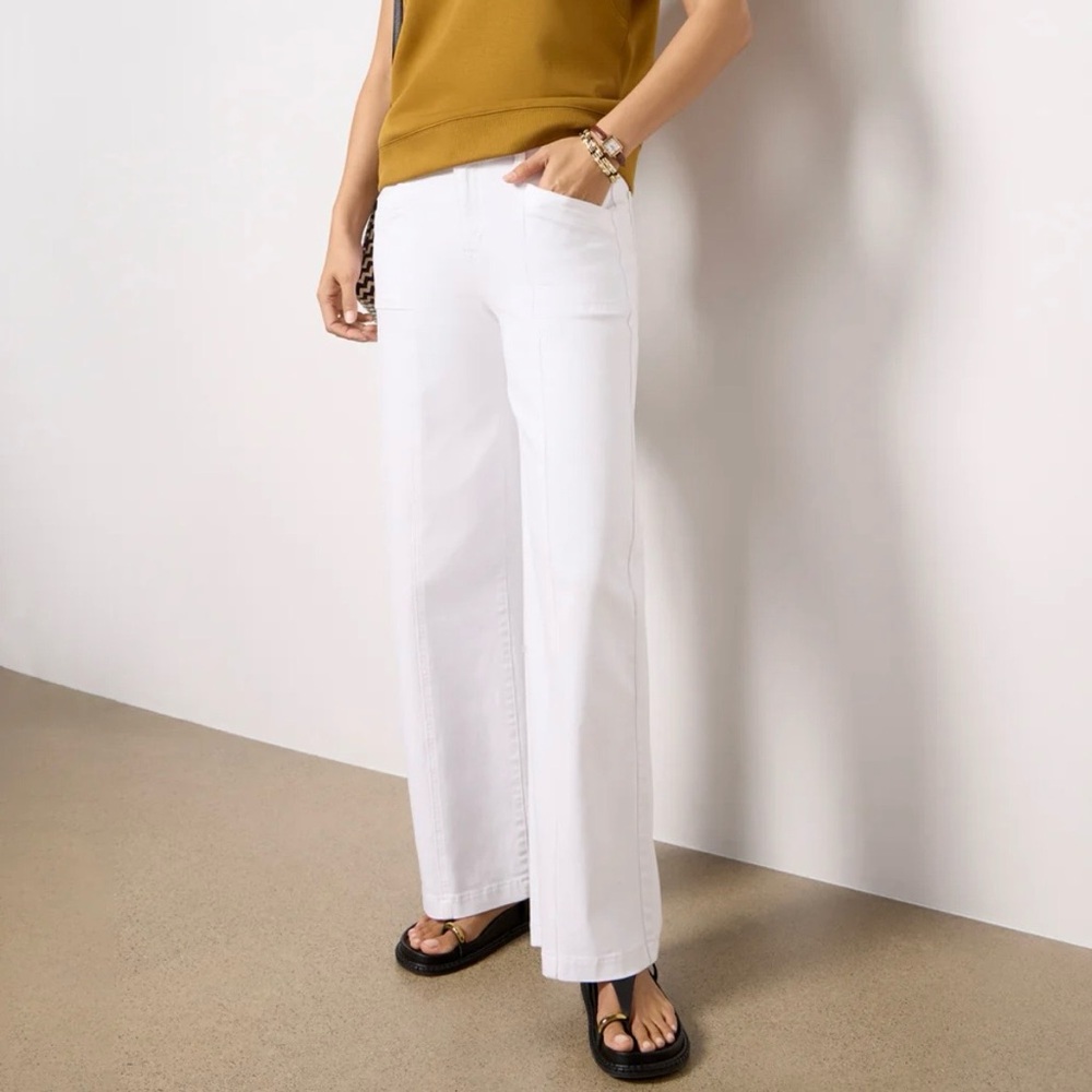 Evereve The Ever Wide Leg with Seam Detail, Size 28, White, Like New